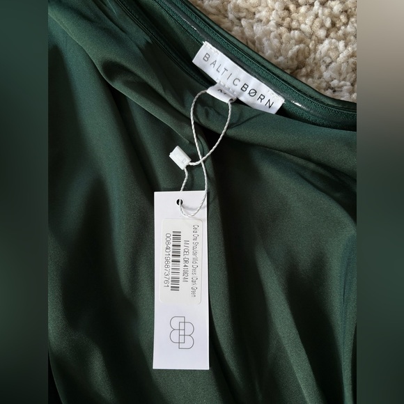 Baltic Born Deep Green Satin Wrap Midi Dress with Waist Tie - Picture 2 of 3